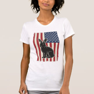 Camiseta Coelho Patriótico Bandeira Americana Gravura Vinta