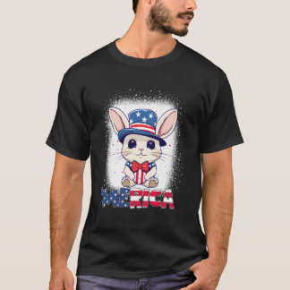 Camiseta Coelho Patriótico Descolorido Fogos de Artifício d
