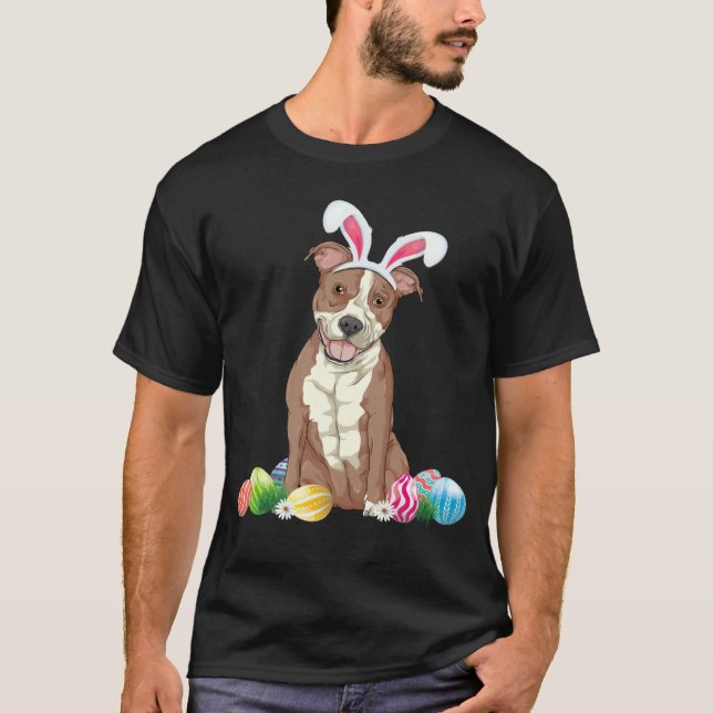 Camiseta Coelho Pitbull Cachorro Páscoa Feliz Páscoa Pitbul (Frente)