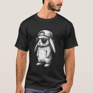 Camiseta Coelho Rosto Com Óculos De Sol Boné Dia De Páscoa