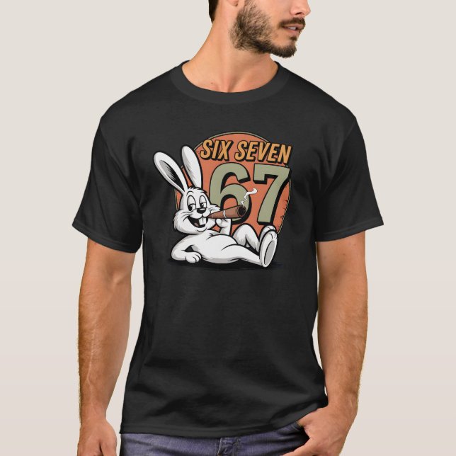 Camiseta Coelho Seis Sete Fumando Páscoa Engraçado (Frente)