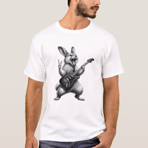 Camiseta Coelho Tocando Guitarra Rock Star Amante de Coelho