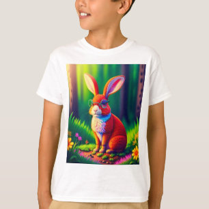 Camiseta Coelho Vermelho Sentado na Grama