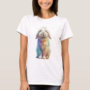 Camiseta Coelho Vibrante Arco-Íris de Orelhas Caídas Mulher