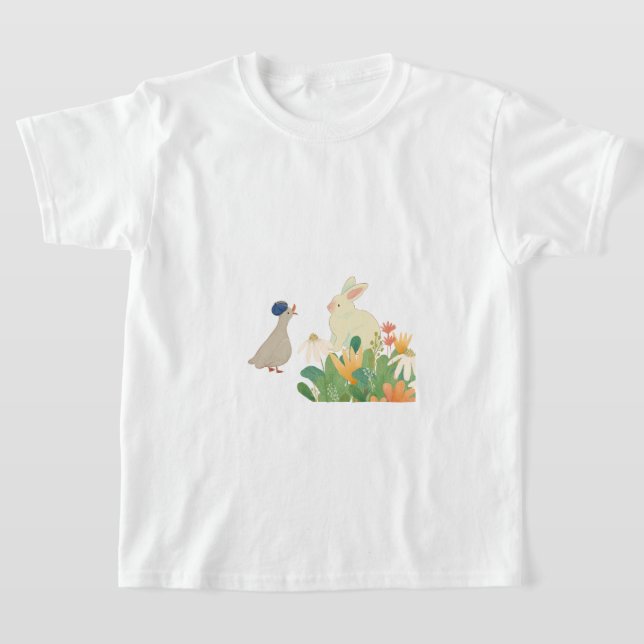 Camiseta Coelho Whimsical & Pássaro em Sangue - Primavera (Postura )