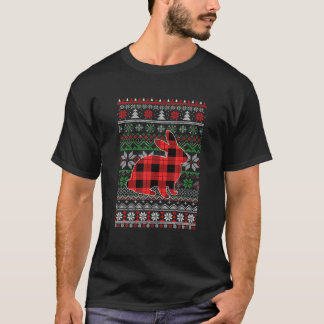 Camiseta Coelho Xadrez Vermelha Feia de Natal Doce Engraçad