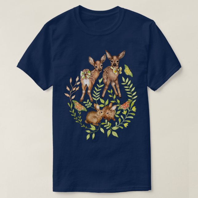 Camiseta Coelhos de Coelhos de Fawns da Floresta Whimsérica (Frente do Design)