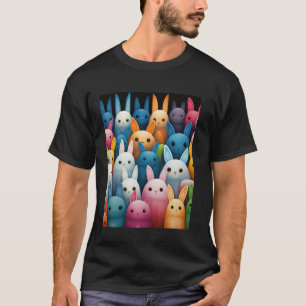 Camiseta Coelhos de Páscoa Engraçados Design Multicolorido