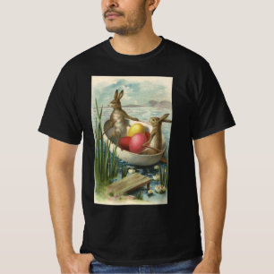 Camiseta Coelhos de Páscoa Vintage em um Barco com Ovos de 