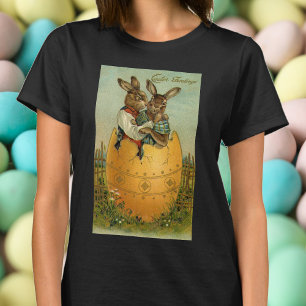 Camiseta Coelhos de Páscoa Vitorianos Antigos em um Ovo de