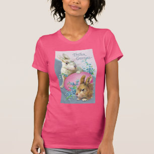Camiseta Coelhos do vintage e ovo cor-de-rosa gigante