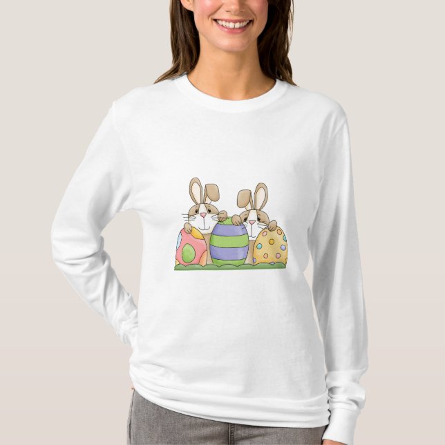 Camiseta coelhos e ovos de Páscoa (Frente)