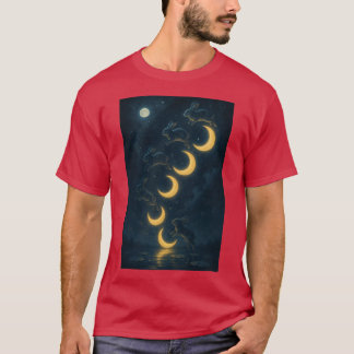Camiseta Coelhos Saltando Sobre Luas Crescentes num Céu Cós