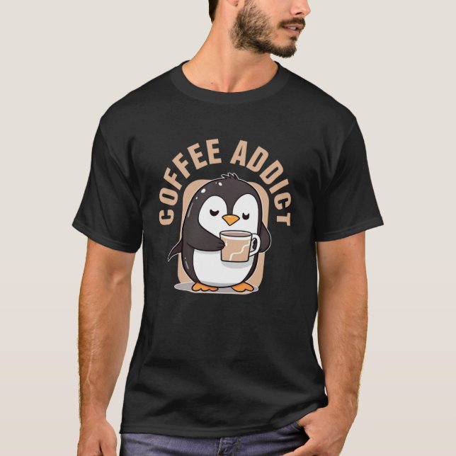 Camiseta Coffee Addict  Penguin Caffeine (Frente)