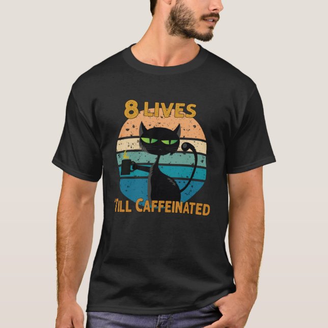 Camiseta Coffee and Cat   8 Lives Until Caffeinated (Frente)
