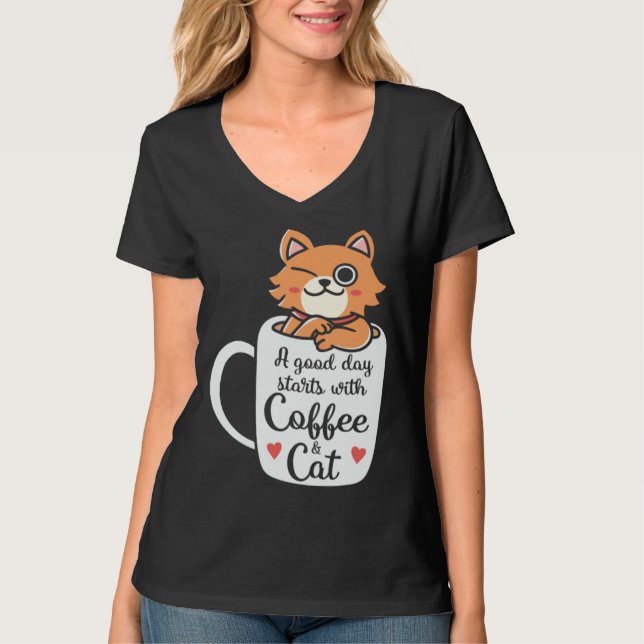 Camiseta Coffee and Cats   Cute Cat Owner Cat  Cat Mom (Frente)