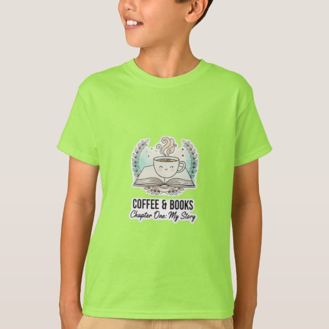 Camiseta Coffee & Books Kids' T-Shirt | Cute Reading Lover  (Frente)