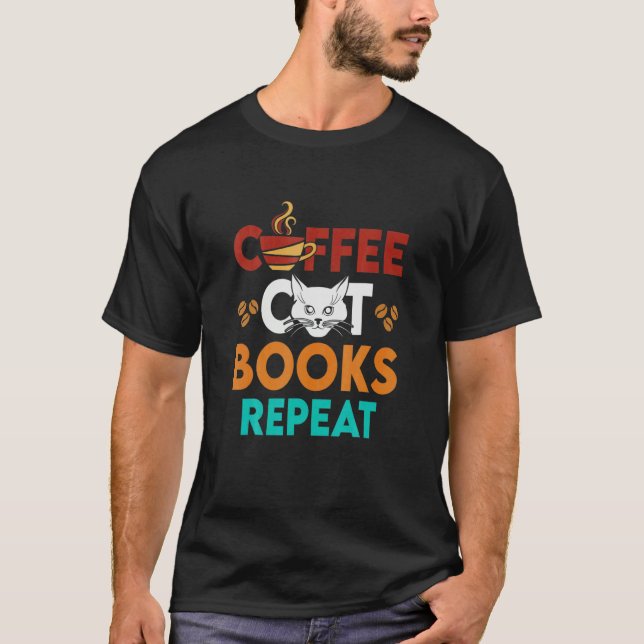 Camiseta Coffee Cat Books Repeat (Frente)
