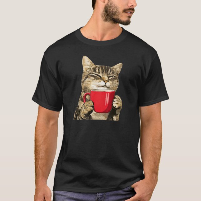 Camiseta Coffee Cat Cute Kitten Drinking Coffee (Frente)