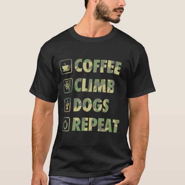 Camiseta Coffee Climb Dogs Repeat Life Simple Basic Icons  (Frente)