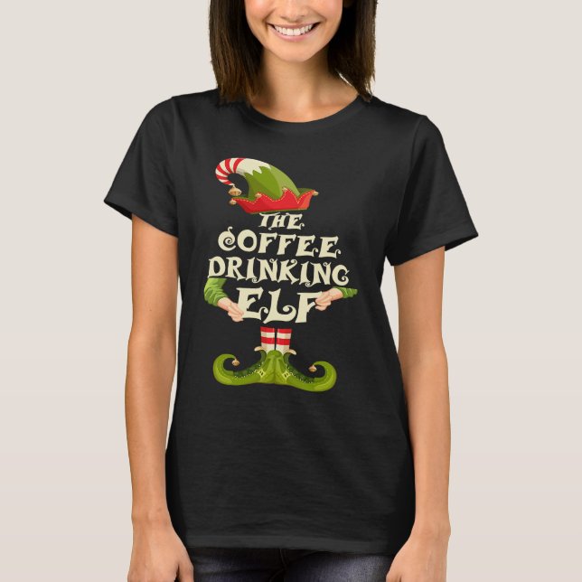 Camiseta Coffee Drinking Elf Matching Family Group Christma (Frente)