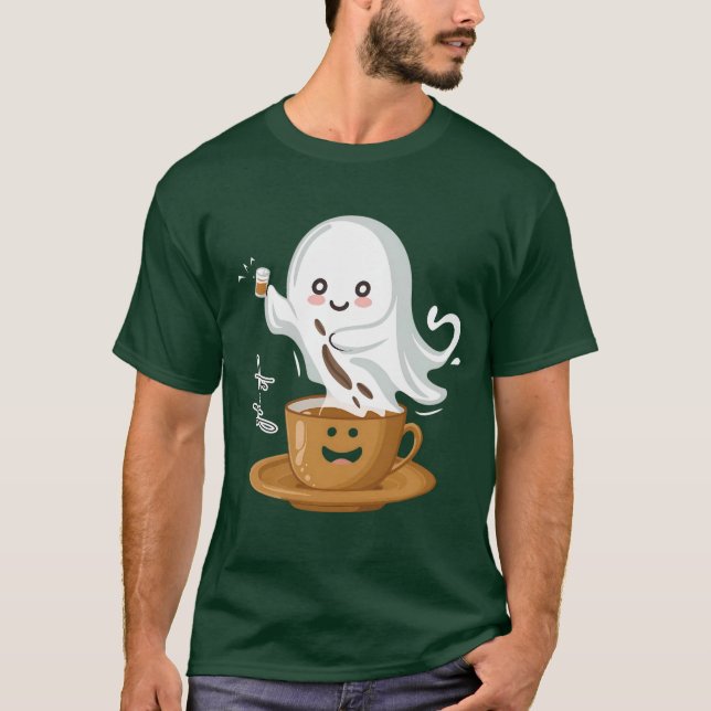 Camiseta Coffee Ghost – Espírito Kawaii Café Fofo (Frente)