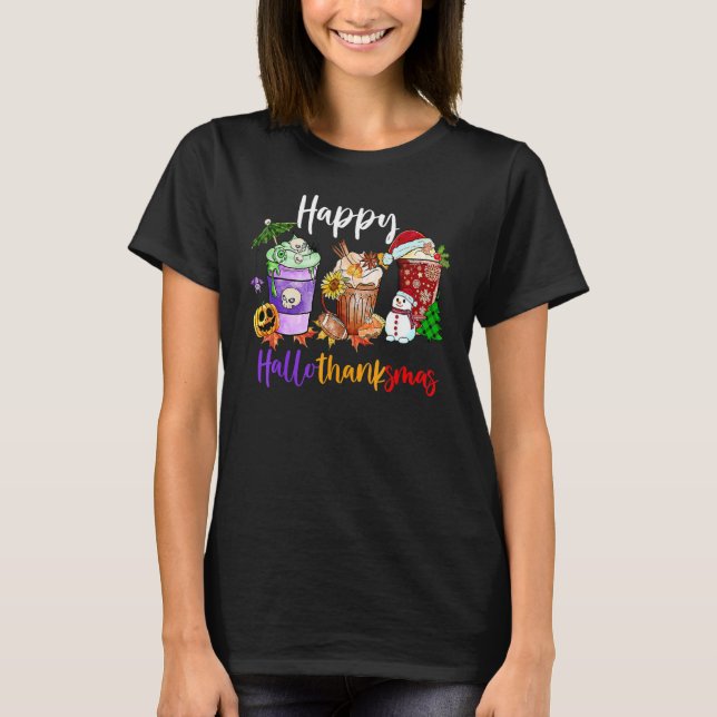 Camiseta Coffee Halloween Thanksgiving Christmas Happy Hall (Frente)