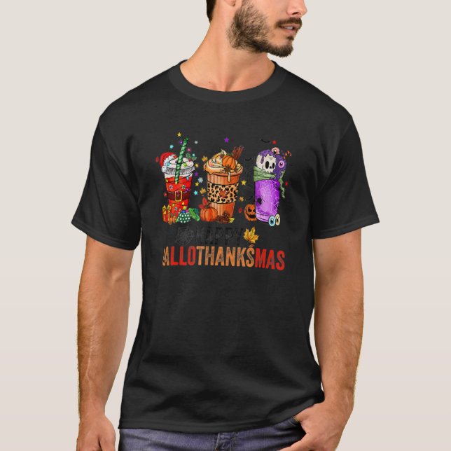 Camiseta Coffee Halloween Thanksgiving Christmas Happy Hall (Frente)