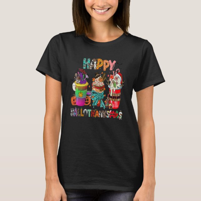 Camiseta Coffee Halloween Thanksgiving Christmas Happy Hall (Frente)