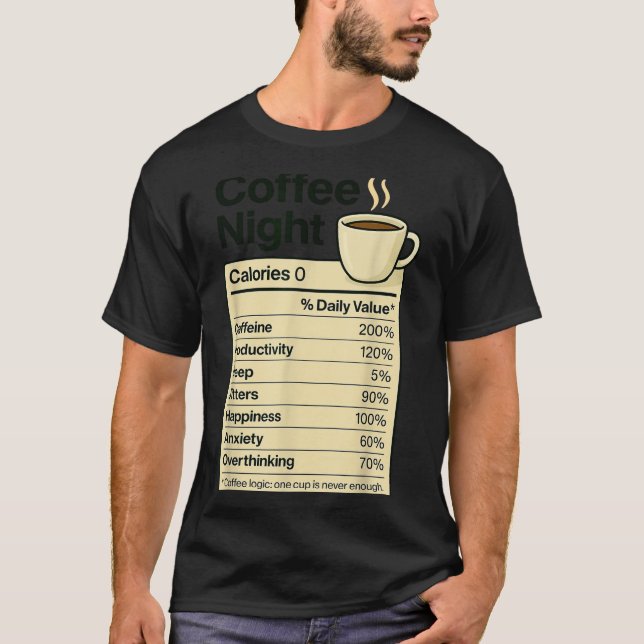Camiseta Coffee Lover Night Funny Nutrition Facts Costume F (Frente)
