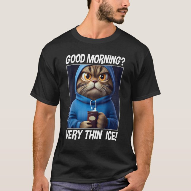 Camiseta Coffee Morning Grumpy Employee Saying  Cat (Frente)