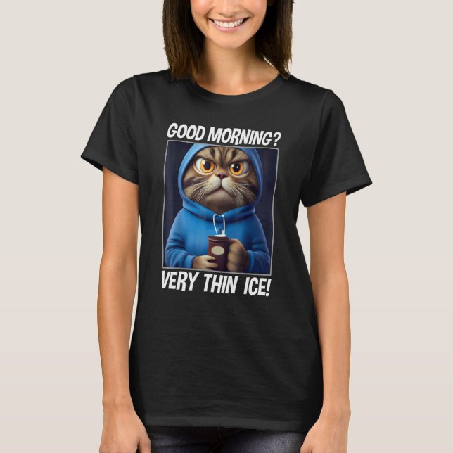 Camiseta Coffee Morning Grumpy Employee Saying  Cat (Frente)