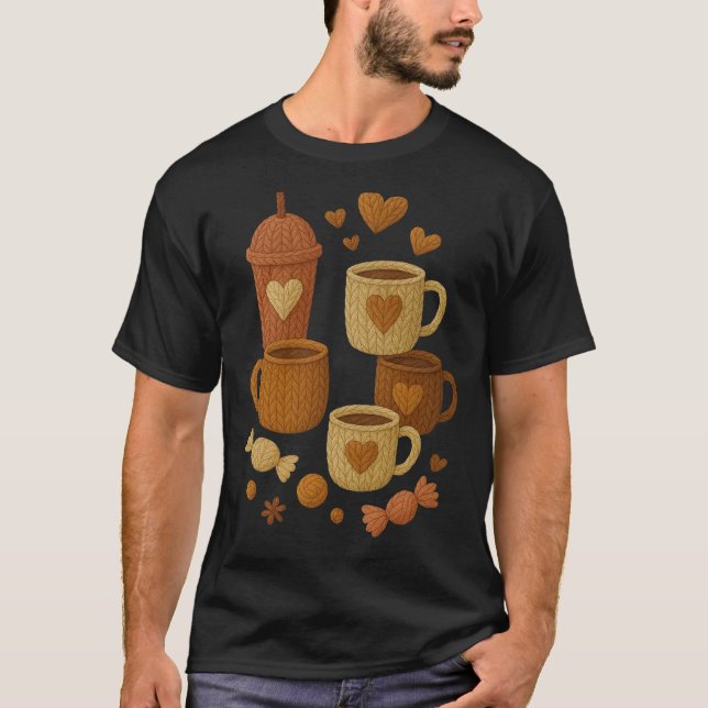 Camiseta Coffee Valentine Day Love Knitted Hearts Hugs (Frente)
