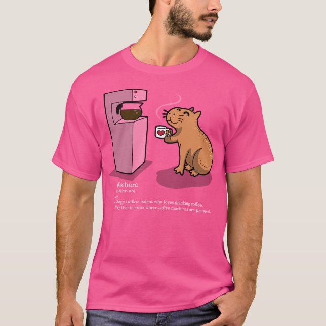 Camiseta Coffeebara Cute Animal Capybara Bebendo Café (Frente)