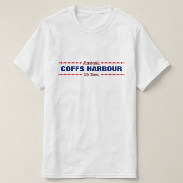 Camiseta COFFS HARBOUR - minha casa - Austrália; Corações (Frente do Design)