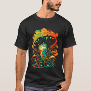 Camiseta Cogumelo Colorido. Laranja Verde VERMELHO Amarelo,