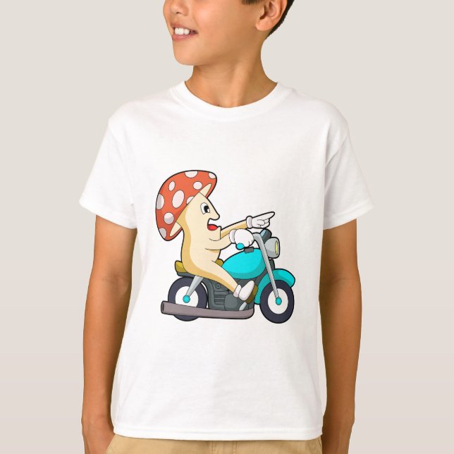 Camiseta Cogumelo como Biker com Motocicleta (Frente)