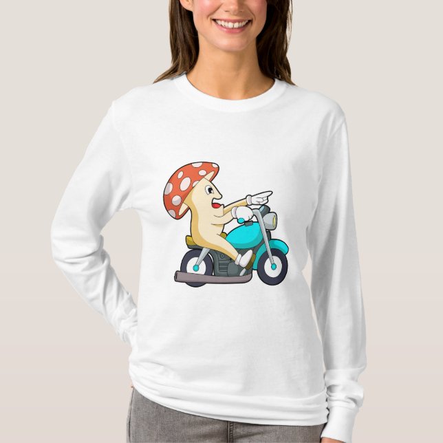 Camiseta Cogumelo como Biker com Motocicleta (Frente)