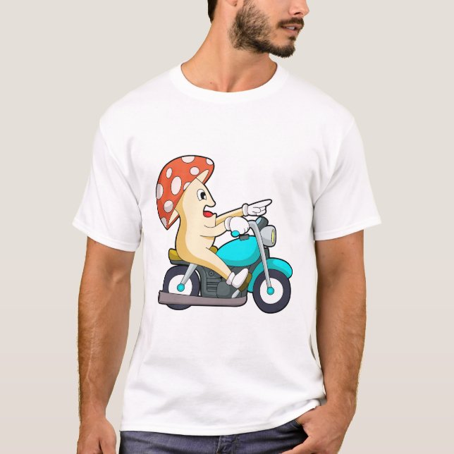 Camiseta Cogumelo como Biker com Motocicleta (Frente)