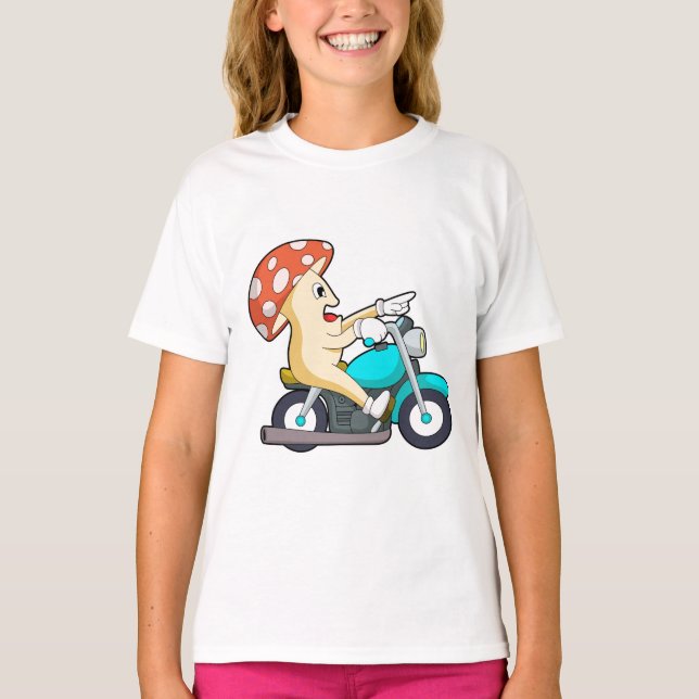 Camiseta Cogumelo como Biker com Motocicleta (Frente)