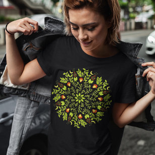 Camiseta Cogumelo-de-bruxa-verde deixa plantas mandala
