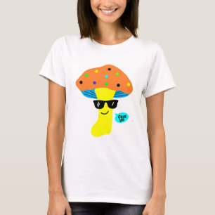 Camiseta cogumelo fofo mais legal com óculos