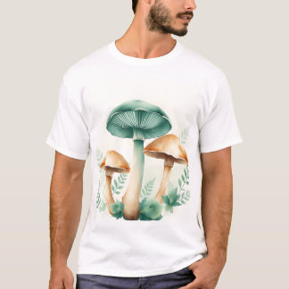 Camiseta Cogumelos Aquarelas com Ferns