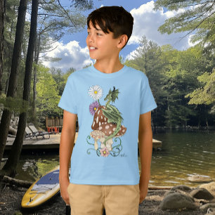 Camiseta Cogumelos de Flores de Dragão da Fantasia Verde Ca