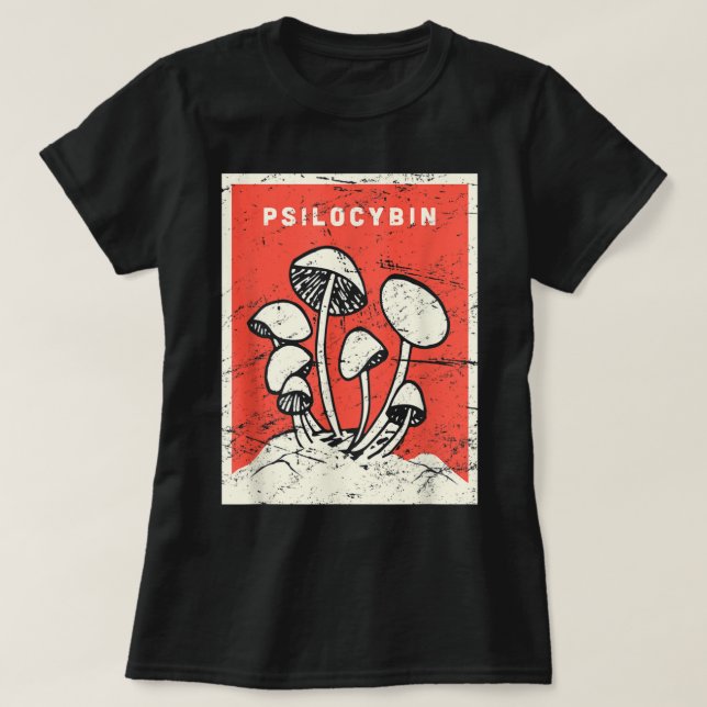Camiseta Cogumelos de Mágica Psilocybin Retro Psicodélicos (Frente do Design)
