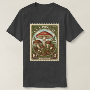 Camiseta Cogumelos de Selo Postal Vintage