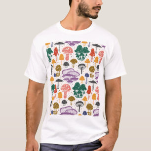 Camiseta Cogumelos Florestais Tinta Textura Vintage