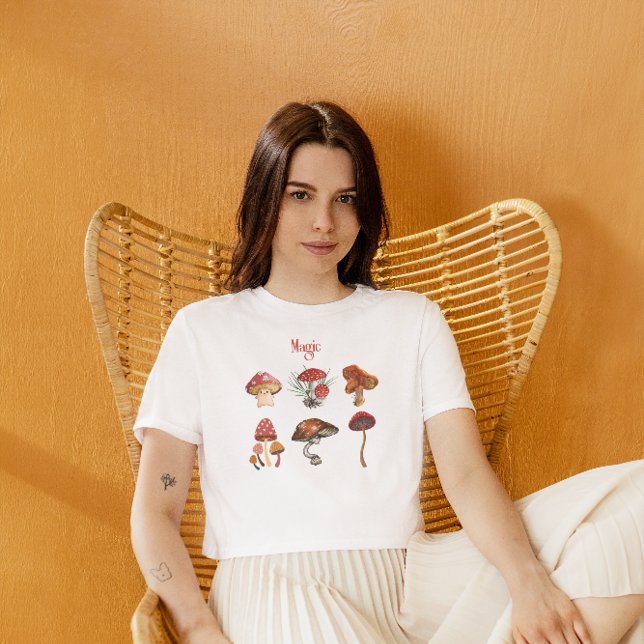 Camiseta Cogumelos mágicos yoga meditação acampando fungos  (Criador carregado)