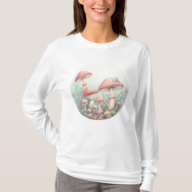 Camiseta Cogumelos pastel retrorreflectores design com core (Frente)