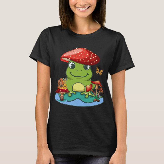 Camiseta Cogumelos Sapos Bonitos Que Caracol Borboleta (Frente)
